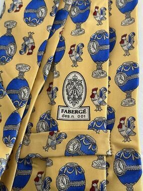 Faberge Silk Tie Hand Made in USA Yellow Imperial Royal Egg Rooster Luxury
